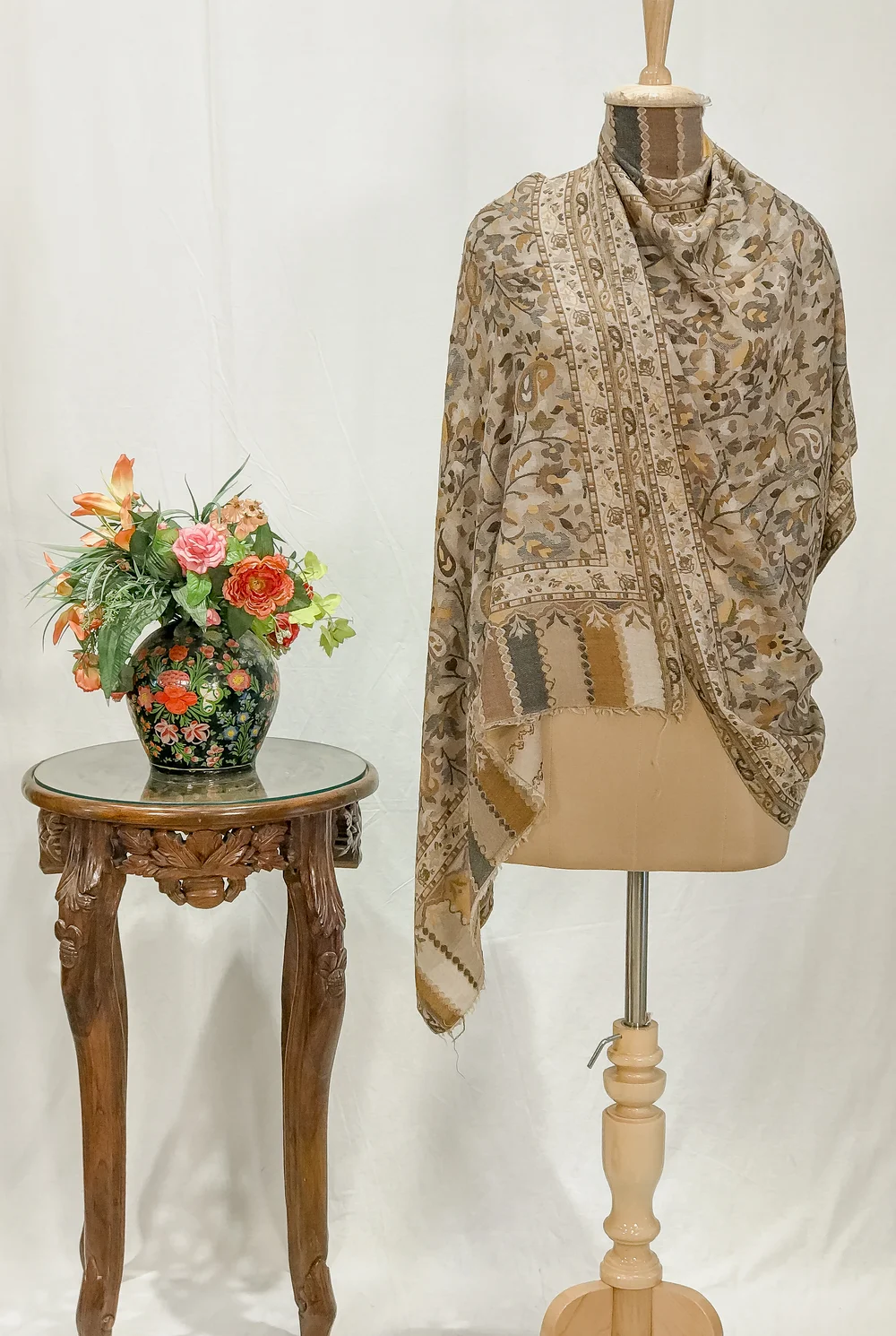 Natural Fine Wool Shawl: Shades of Brown, Black, Grey and Yellow