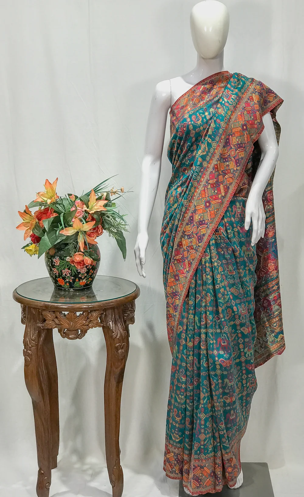 Aqua Blue Modal Silk Kani Saree with Tribal Pallu Design Aqua Blue Modal Silk Kani Saree with Tribal Pallu Design