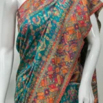 Aqua Blue Modal Silk Kani Saree with Tribal Pallu Design Front