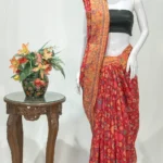 Red Modal Silk Kani Saree with Floral Design