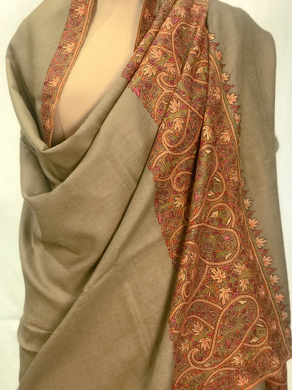 Natural Beige Pure Pashmina Shawl With Sozni Hand Embroidery front