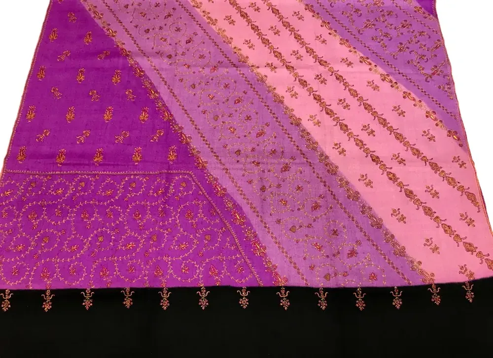Multi Colour Pure Pashmina Shawl With Sozni Hand Embroidery