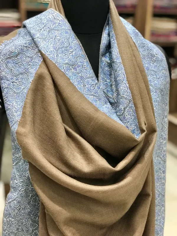 Natural Beige Pure Pashmina Shawl with Sozni Hand Embroidery