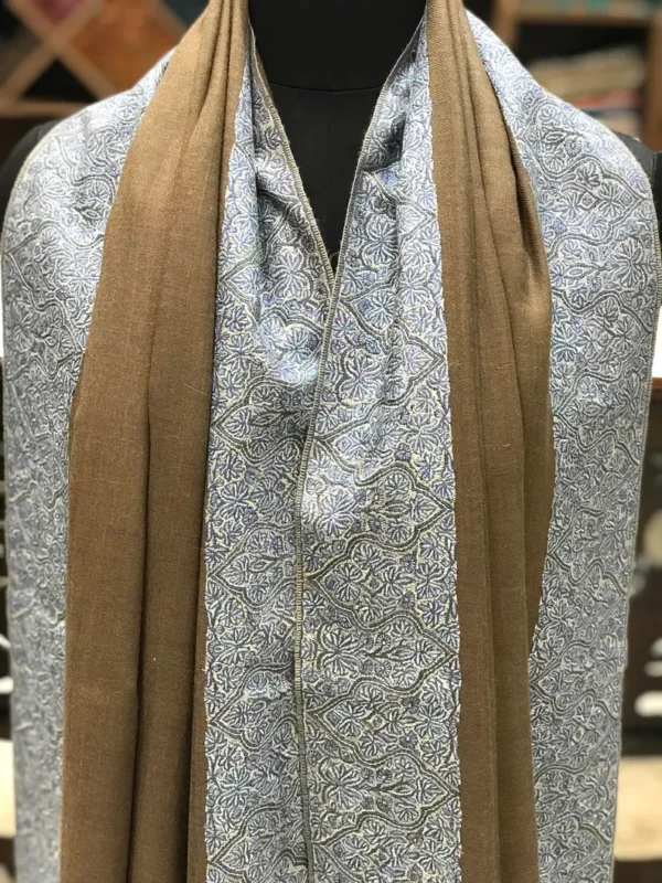 Natural Beige Pure Pashmina Shawl with Sozni Hand Embroidery