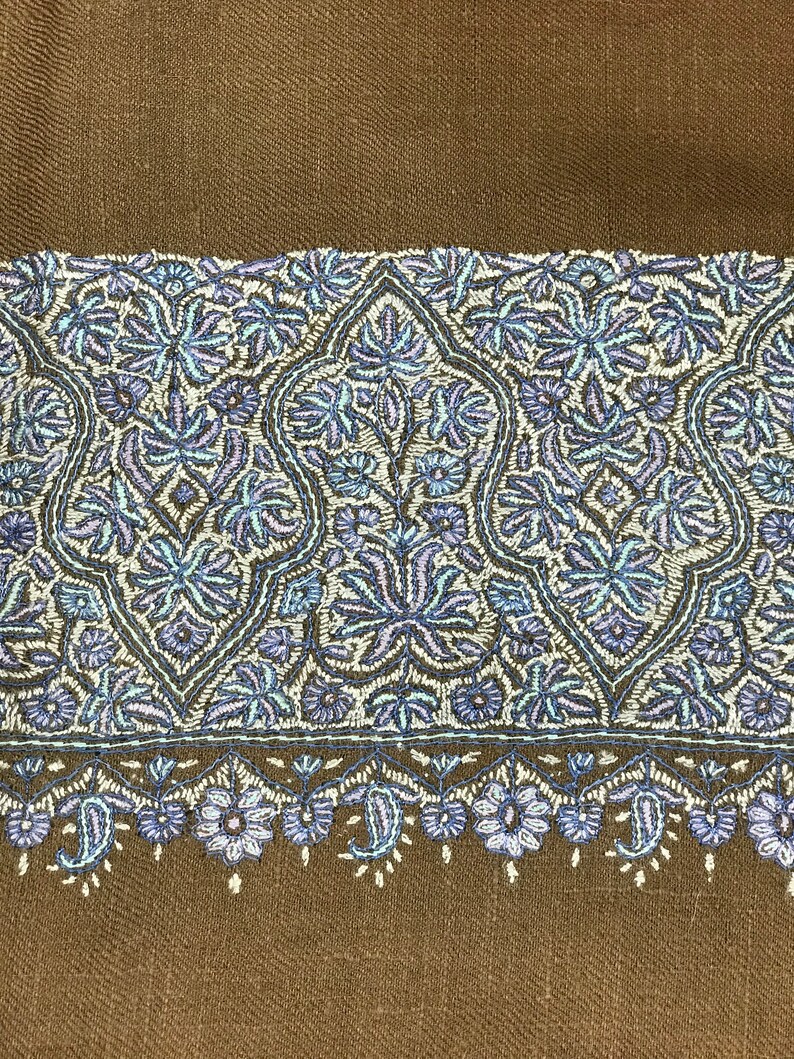 Natural Beige Pure Pashmina Shawl with Sozni Hand Embroidery