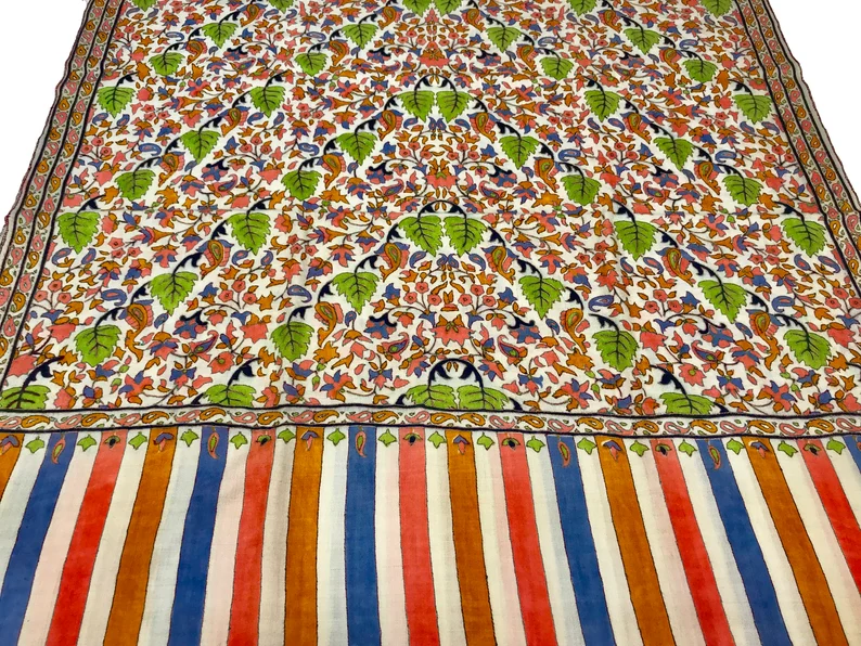 White Pure Pashmina Kalamkari Shawl Hand Painted and Hand Embroidered