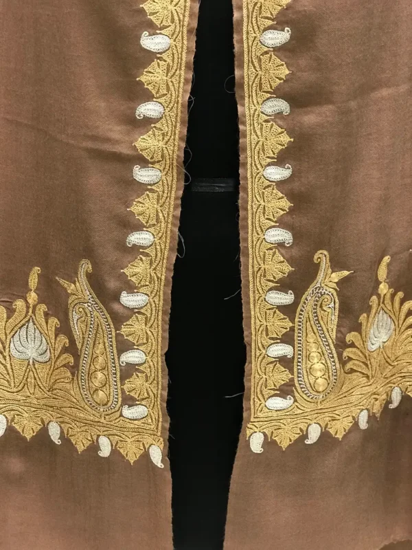 Brown Pure Pashmina Shawl With Zari Hand Embroidery