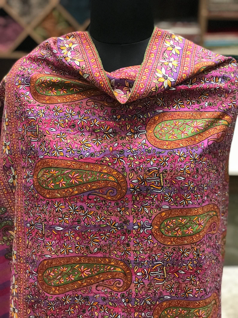 Papier Mache Hand Embroidered Pure Pashmina Shawl Papier Mache Hand Embroidered Pure Pashmina Shawl