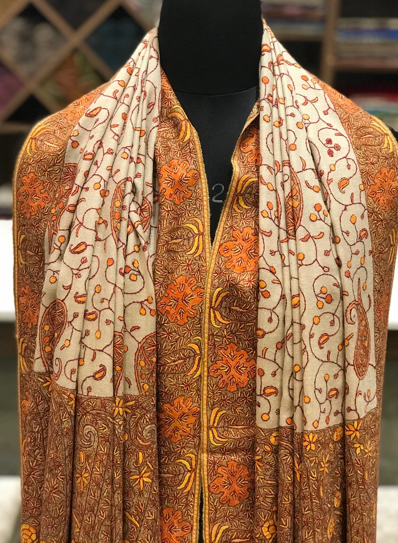 Papier Mache Hand Embroidered Pure Pashmina Shawl Papier Mache Hand Embroidered Pure Pashmina Shawl