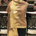 Brown Pure Pashmina Shawl With Zari Hand Embroidery