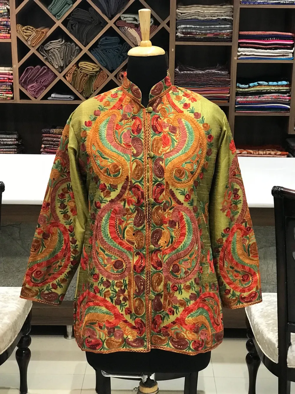 Multi-Color Aari Embroidery Art Raw Silk Jacket