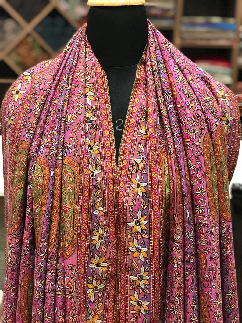 Papier Mache Hand Embroidered Pure Pashmina Shawl Papier Mache Hand Embroidered Pure Pashmina Shawl