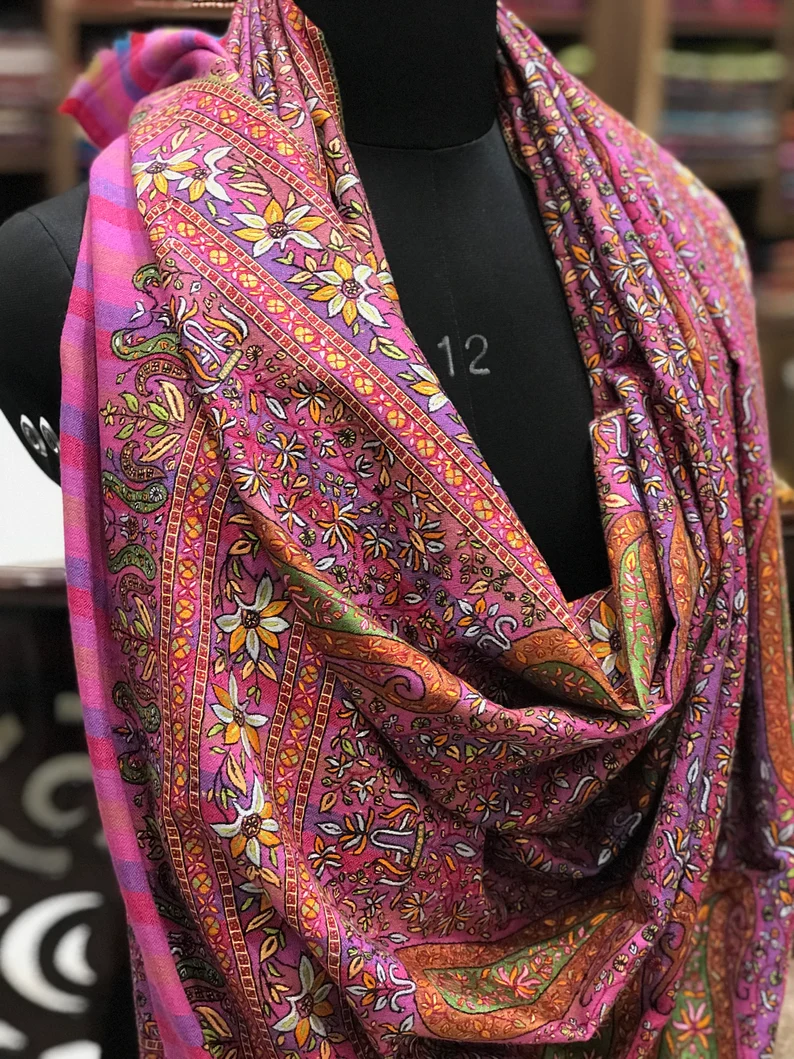Papier Mache Hand Embroidered Pure Pashmina Shawl Papier Mache Hand Embroidered Pure Pashmina Shawl
