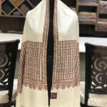 Natural White Papier Mache Hand Embroidered Pure Pashmina Shawl