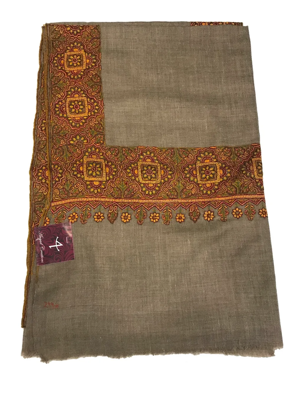 Pure Pashmina Shawl Natural Beige With Sozni hand Embroidery