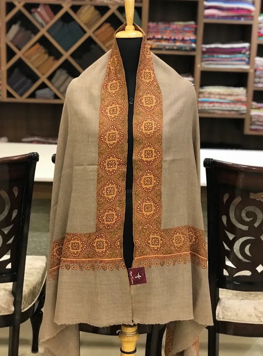 Pure Pashmina Shawl Natural Beige With Sozni hand Embroidery