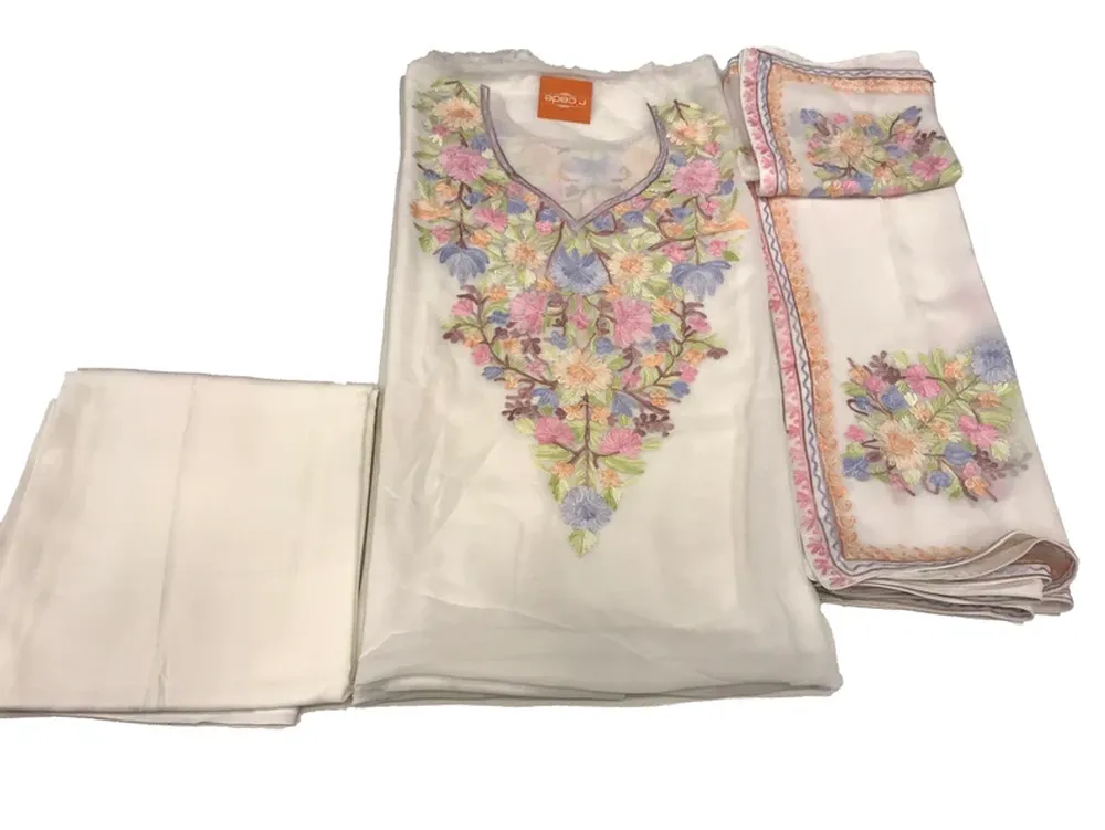 White Kashmiri Aari Embroidered Suit