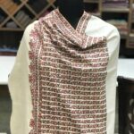Natural White Papier Mache Hand Embroidered Pure Pashmina Shawl