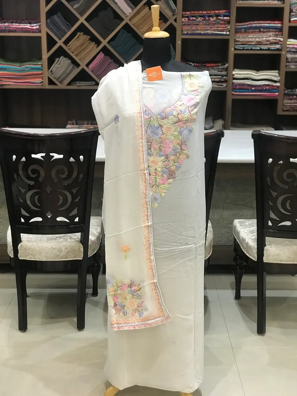 White Kashmiri Aari Embroidered Suit