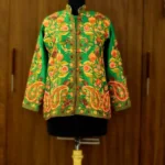 Green Art Raw Silk Jacket with Multi-Color Aari Embroidery