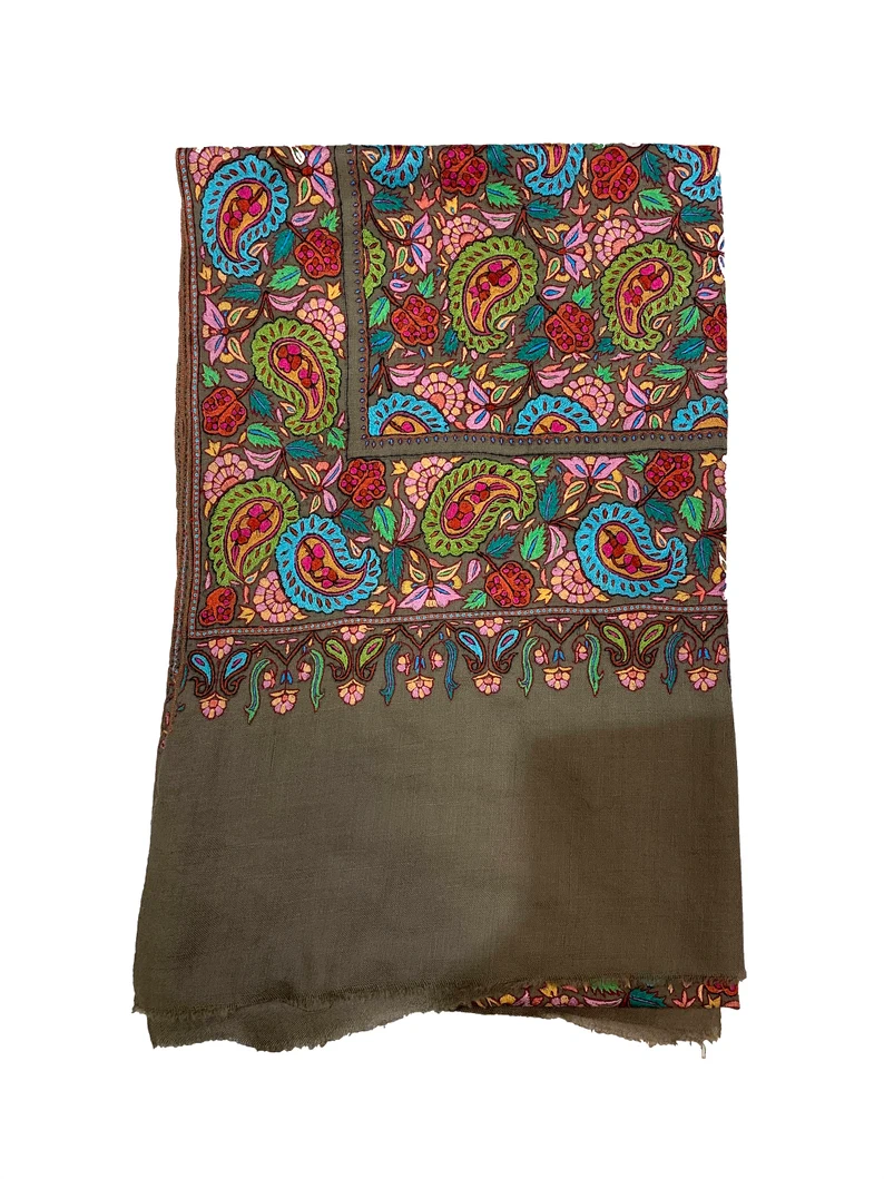Papier Mache Hand Embroidered Pure Pashmina Shawl