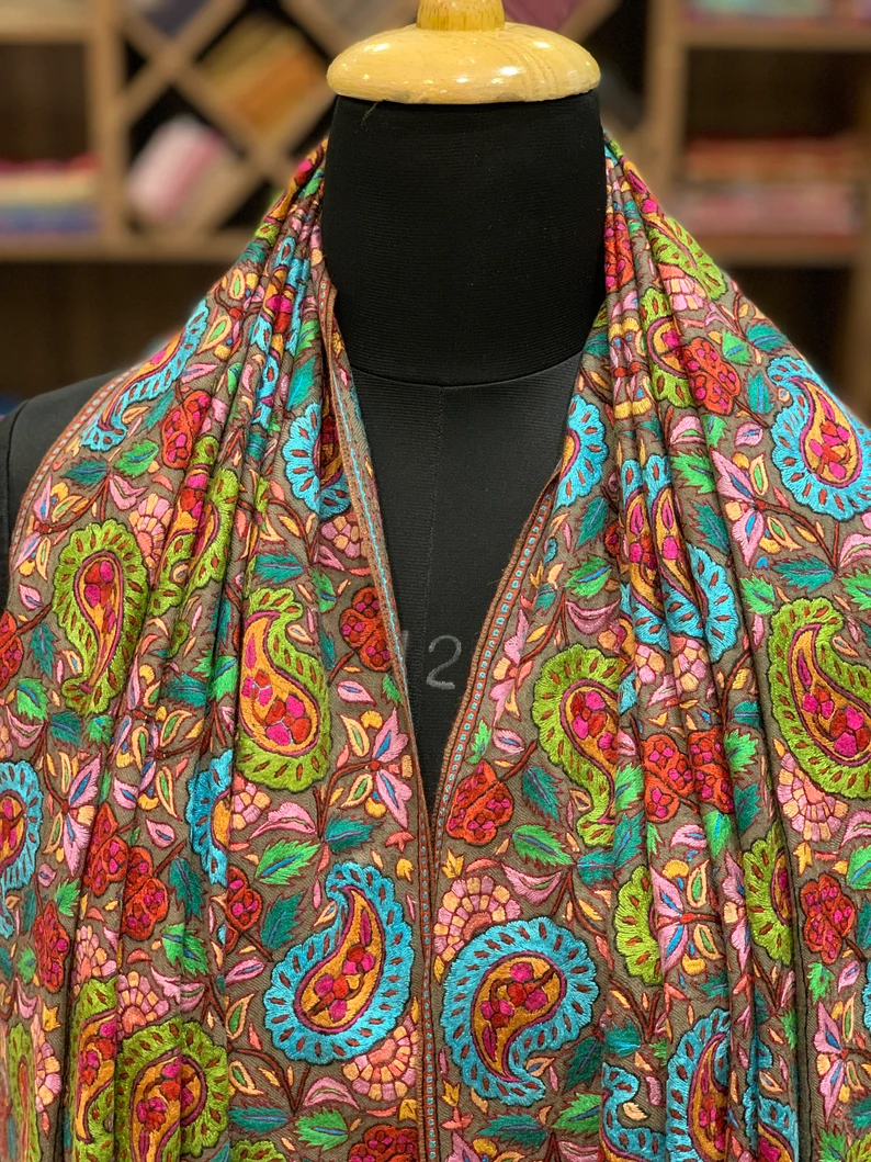 Papier Mache Hand Embroidered Pure Pashmina Shawl