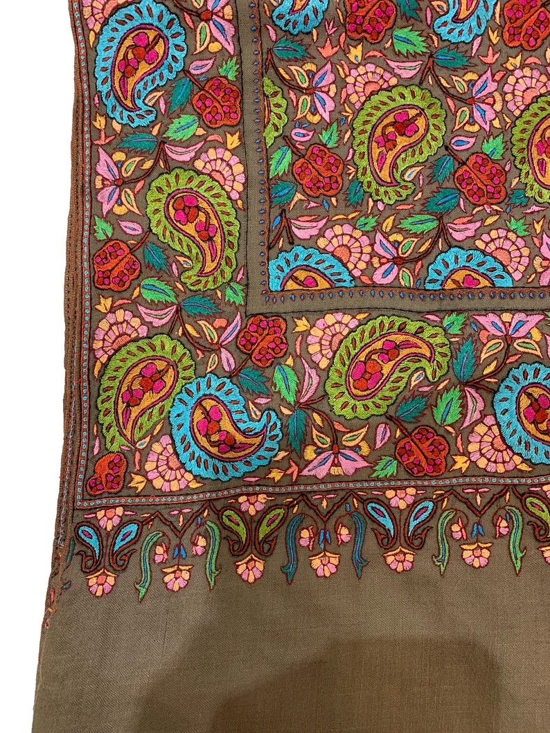 Papier Mache Hand Embroidered Pure Pashmina Shawl