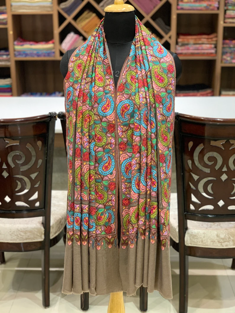 Papier Mache Hand Embroidered Pure Pashmina Shawl