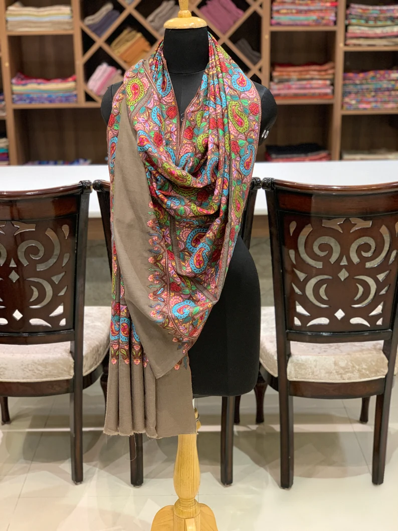 Papier Mache Hand Embroidered Pure Pashmina Shawl