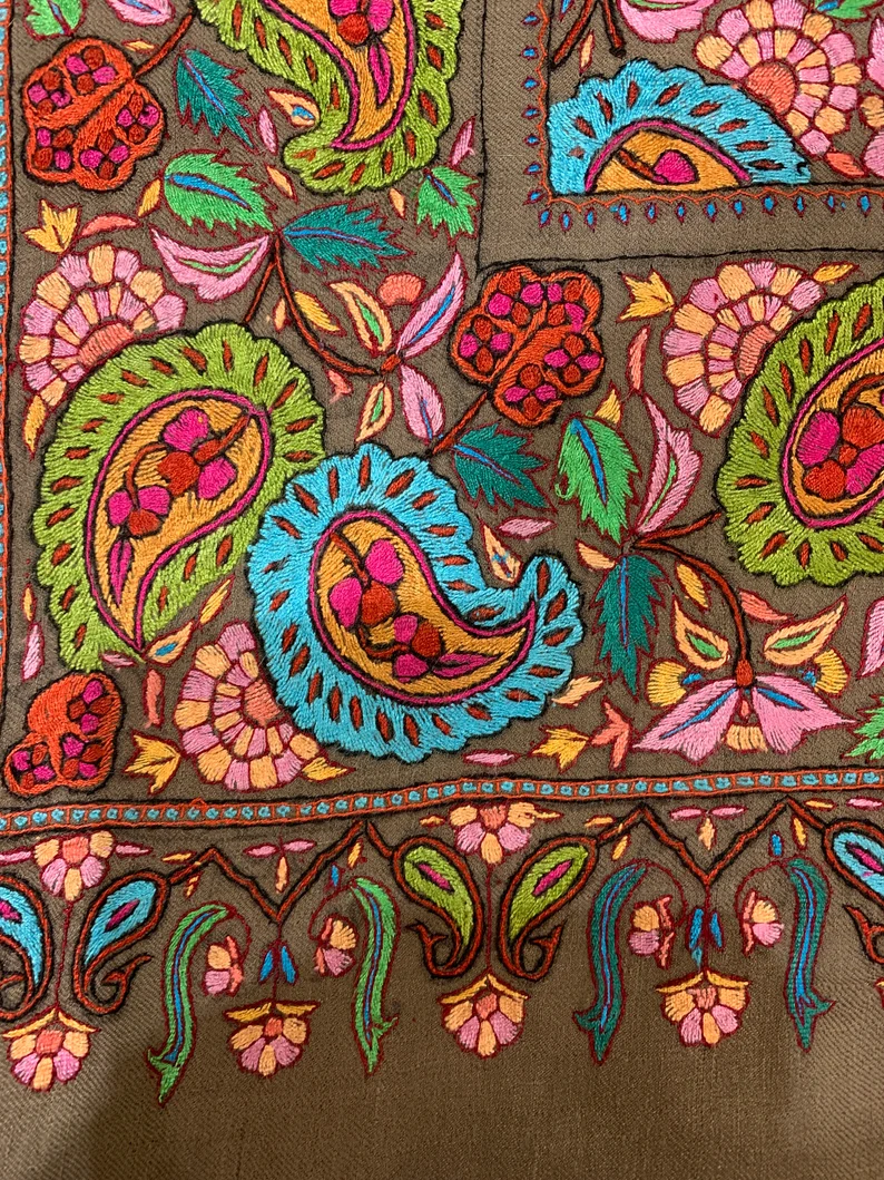 Papier Mache Hand Embroidered Pure Pashmina Shawl