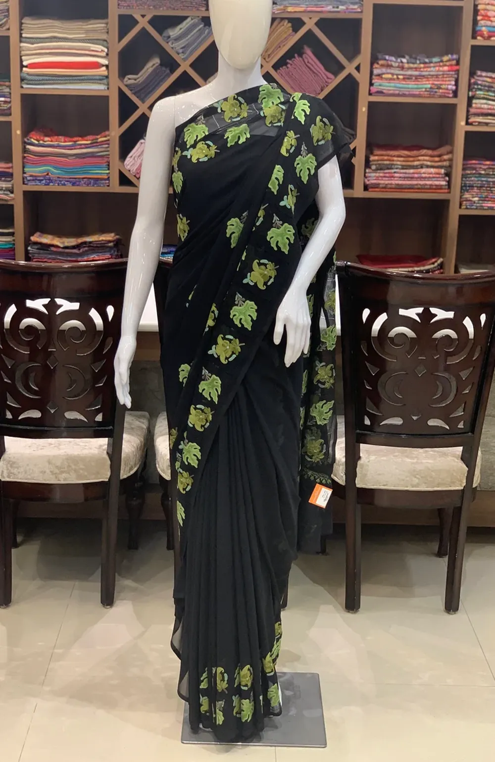 Poly Georgette Aari Embroidered Kashmiri Saree