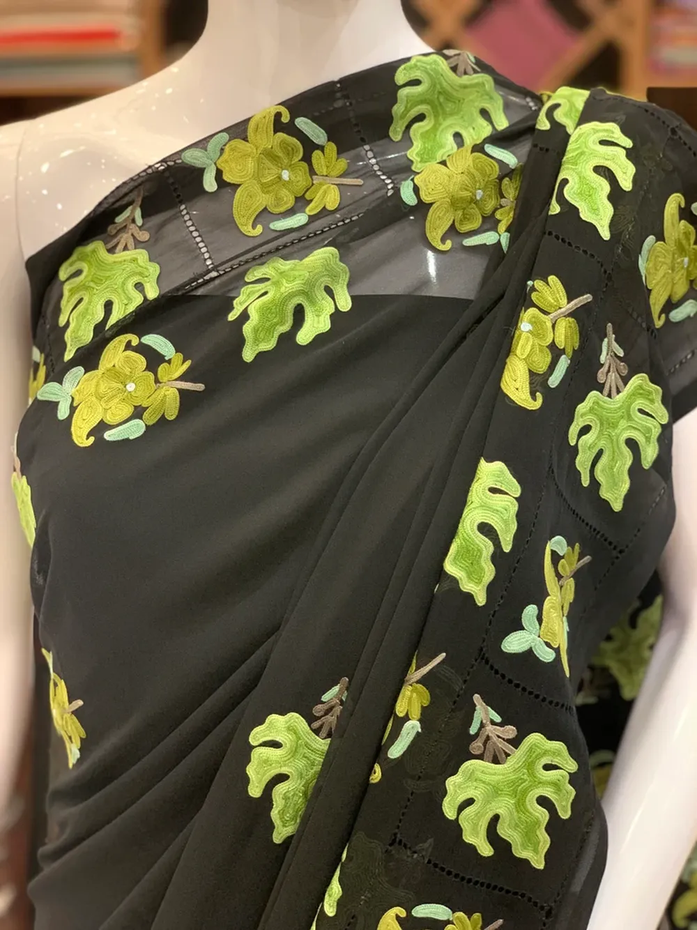 Poly Georgette Aari Embroidered Kashmiri Saree