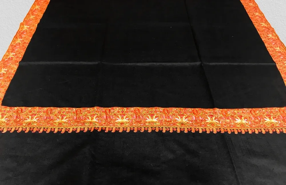 Floral Embroidered Black Pure Pashmina Sozni Shawl