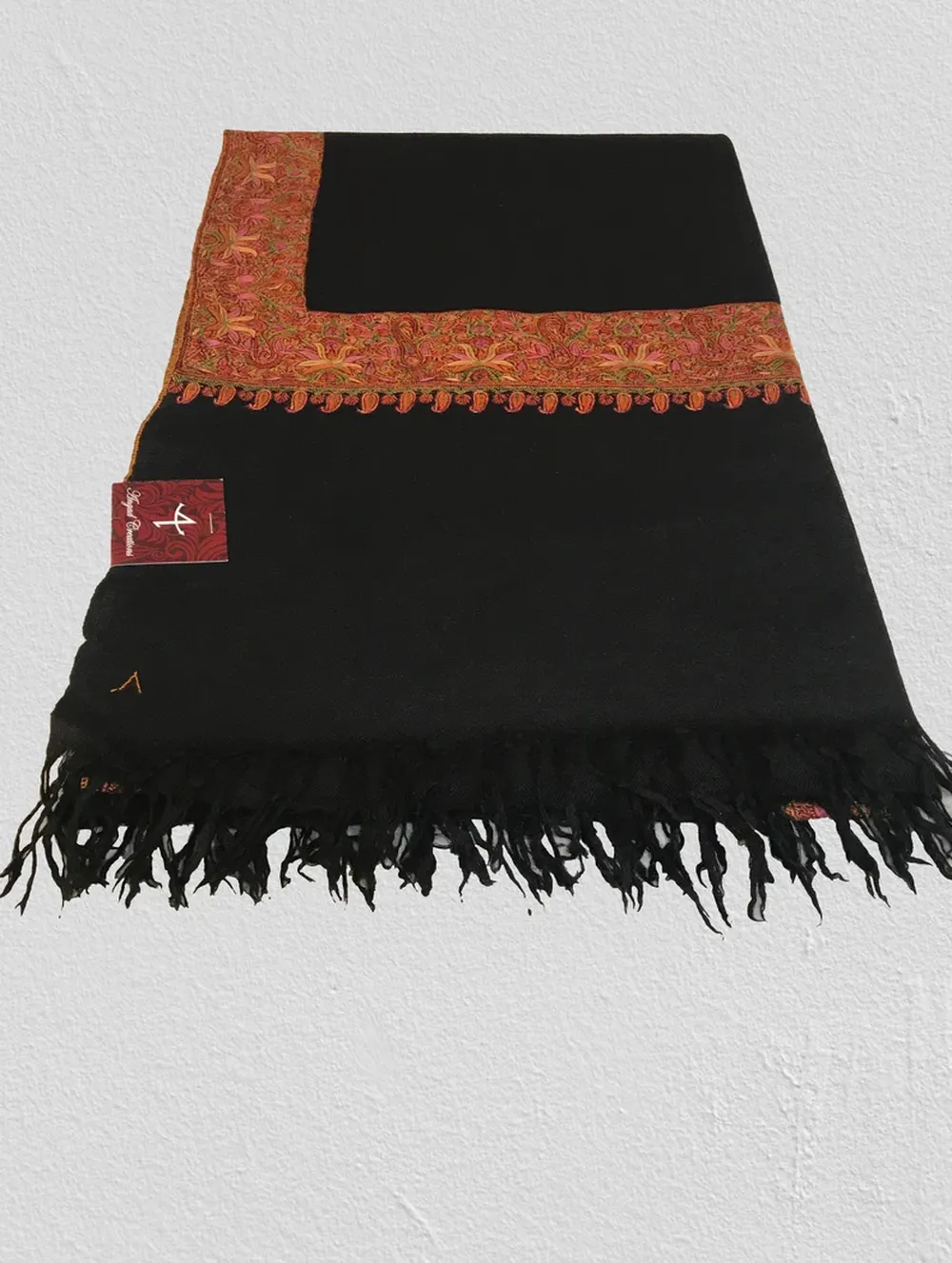 Floral Embroidered Black Pure Pashmina Sozni Shawl