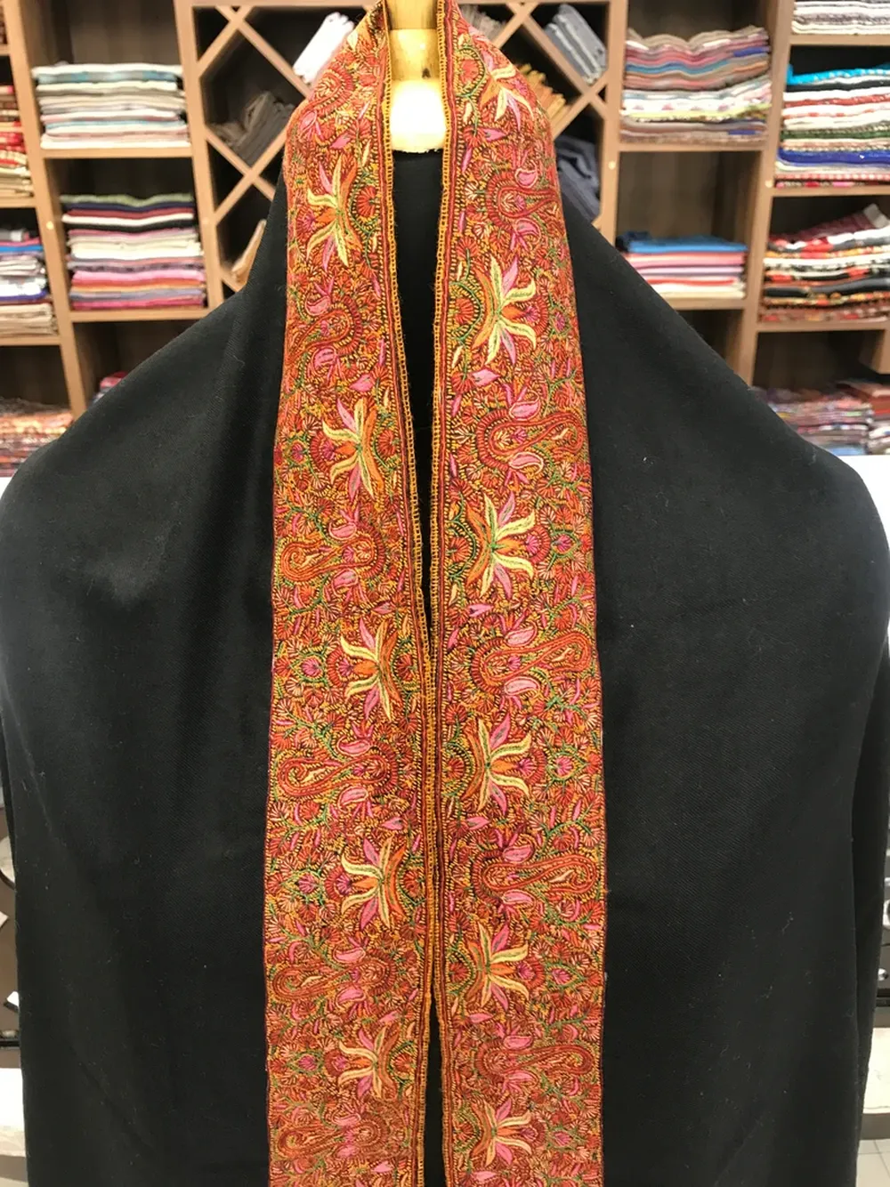 Floral Embroidered Black Pure Pashmina Sozni Shawl