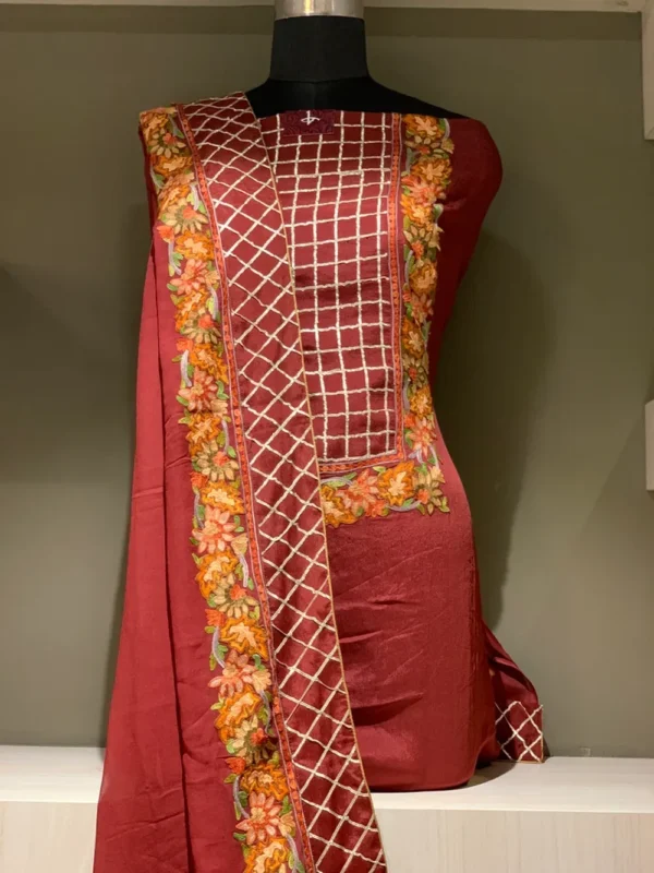 Red Gota & Aari Fusion Embroidered Kashmiri Suit