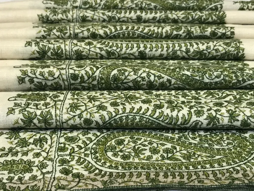 Pure Pashmina Shawl Natural White With Sozni Hand Embroidery