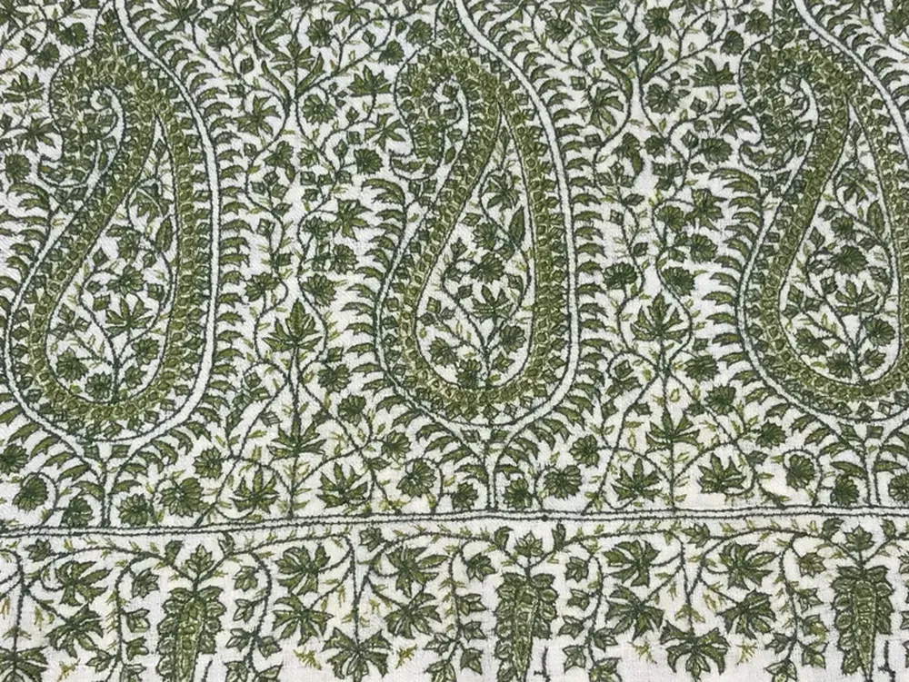 Pure Pashmina Shawl Natural White With Sozni Hand Embroidery