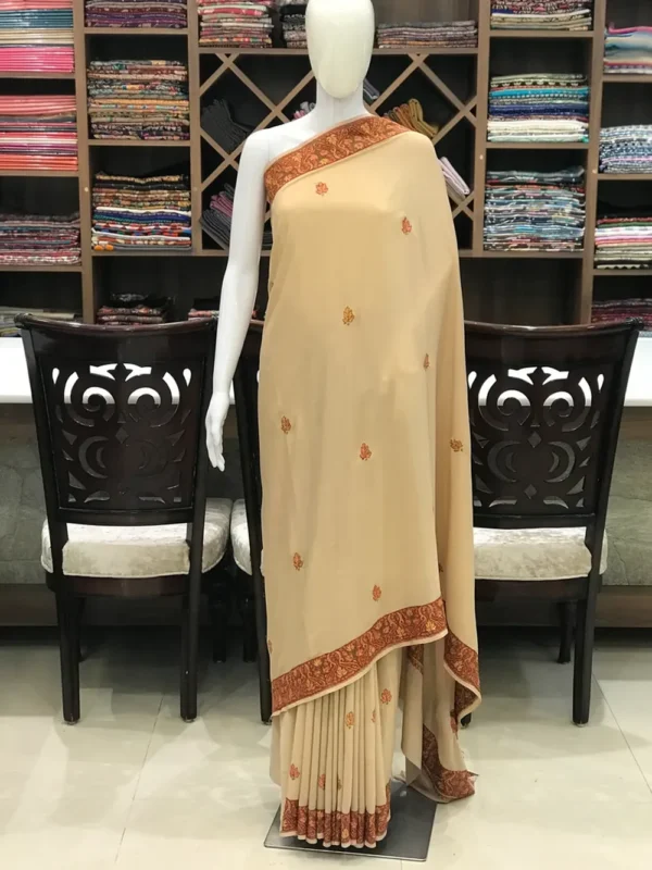 Crepe Sozni Hand Embroidered Kashmiri Saree