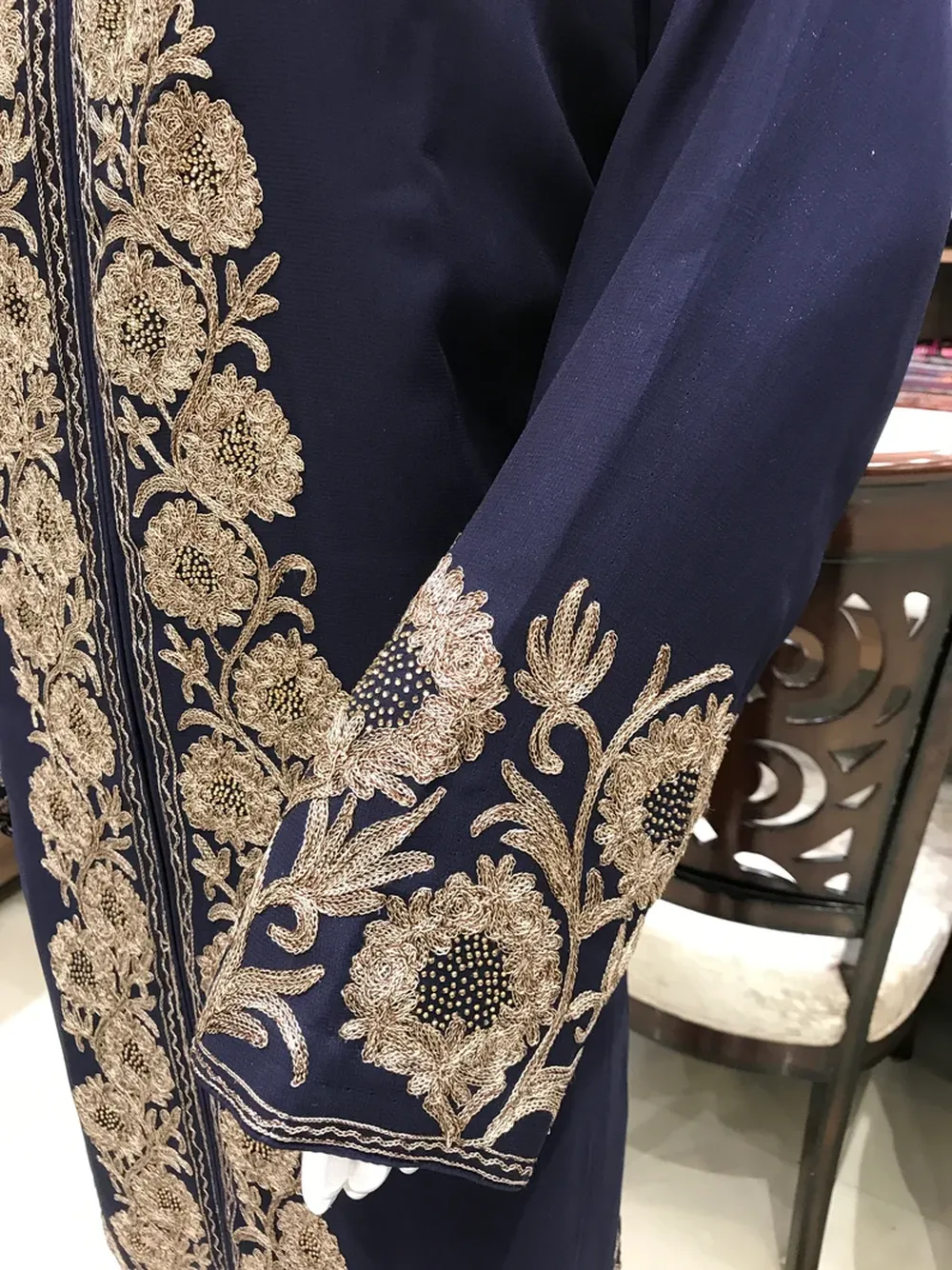 Achkan Style Swarovski and Silk Thread Work Kashmiri Suit