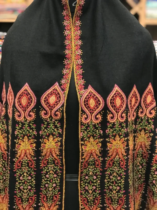 Sozni hand Embroidered Black Pure Pashmina Shawl