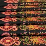Sozni hand Embroidered Black Pure Pashmina Shawl