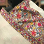 Natural White Papier Mache Hand Embroidered Pure Pashmina Shawl