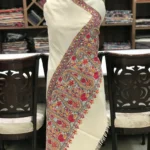 Natural White Papier Mache Hand Embroidered Pure Pashmina Shawl