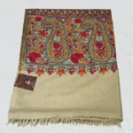 Natural White Papier Mache Hand Embroidered Pure Pashmina Shawl