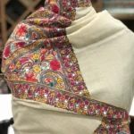 Natural White Papier Mache Hand Embroidered Pure Pashmina Shawl