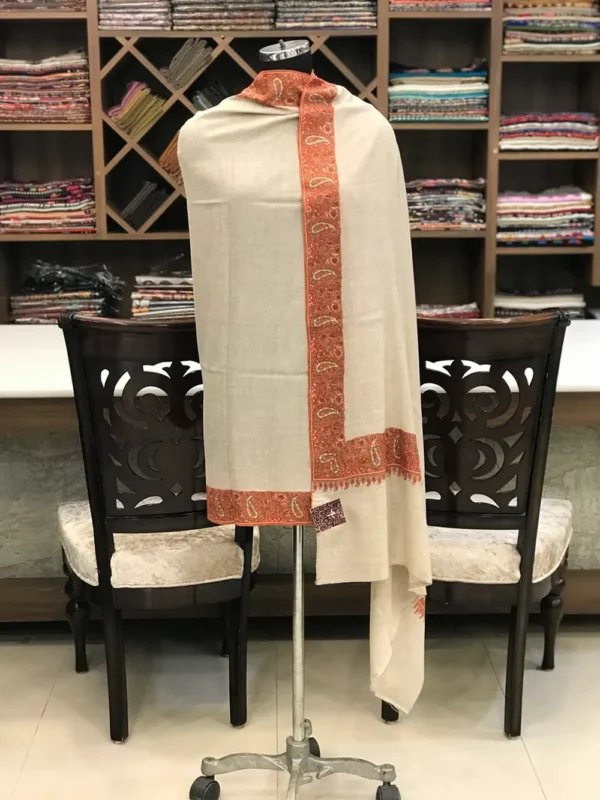 Multi Coloured Paisley Embroidered Natural Pure Pashmina Shawl With Sozni hand Embroidery