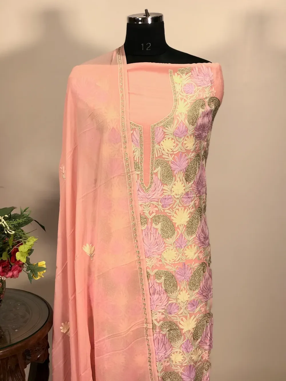 Pink Zari & Aari Fusion Kashmiri Woman Suit