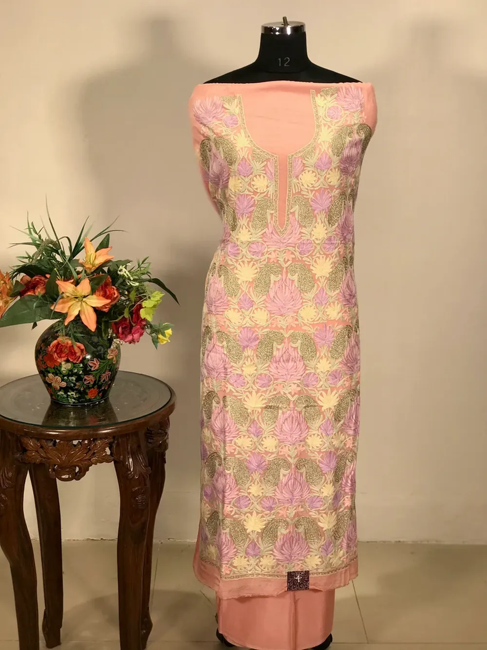 Pink Zari & Aari Fusion Kashmiri Woman Suit