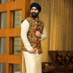 Black Mens Nehru Jacket with Multi-Colored Chinar Style Embroidery Work